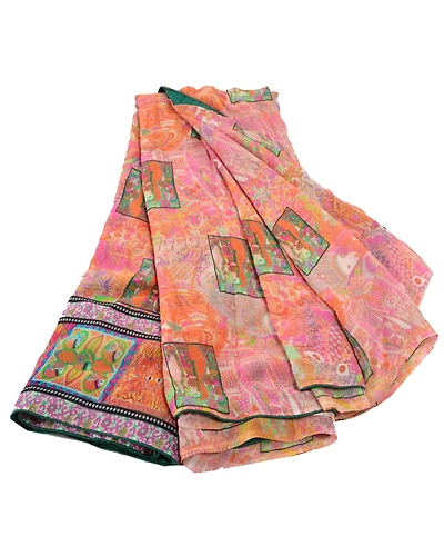 Sanskriti Vintage Pink Sari Printed Blend Georgette Sarees Craft Fabric, PRG-6683-Pink-Printed Work-Blend Georgette-9