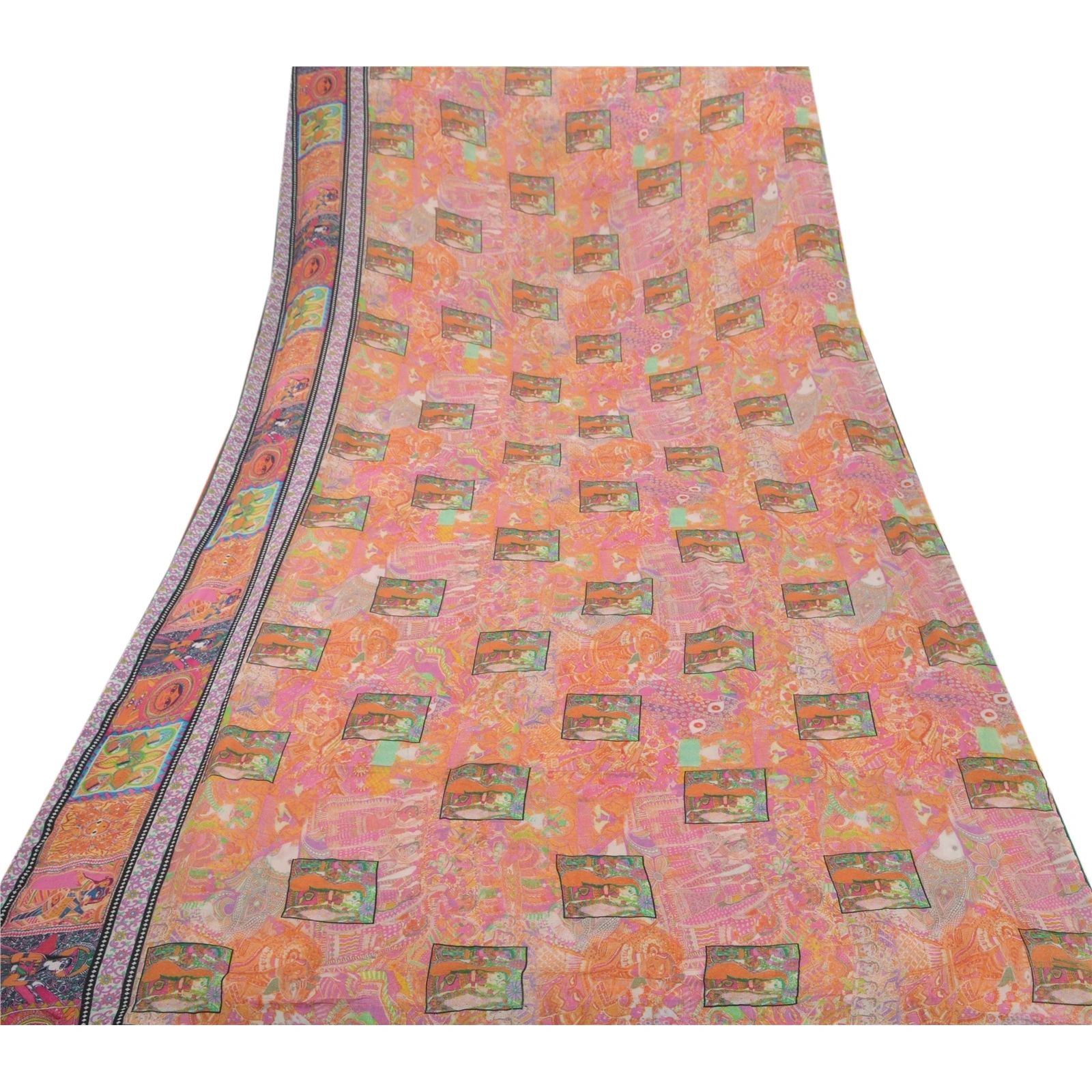 Sanskriti Vintage Pink Sari Printed Blend Georgette Sarees Craft Fabric, PRG-6683-Pink-Printed Work-Blend Georgette-10