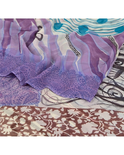 Sanskriti Vintage Purple Sari Printed Blend Georgette Sarees Craft 5 Yard Fabric, PRG-6698-Purple-Printed Work-Blend Georgette-1