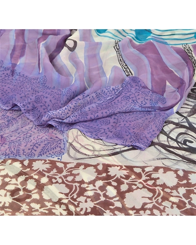 Sanskriti Vintage Purple Sari Printed Blend Georgette Sarees Craft 5 Yard Fabric, PRG-6698-Purple-Printed Work-Blend Georgette-2