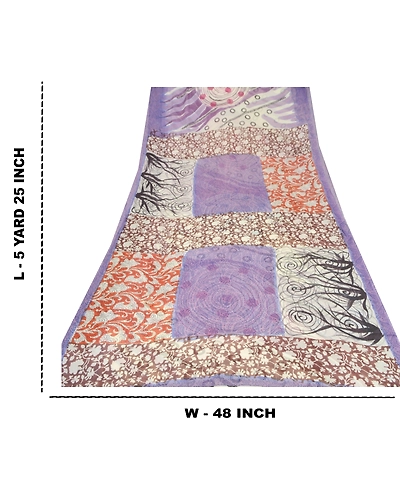 Sanskriti Vintage Purple Sari Printed Blend Georgette Sarees Craft 5 Yard Fabric, PRG-6698-Purple-Printed Work-Blend Georgette-4