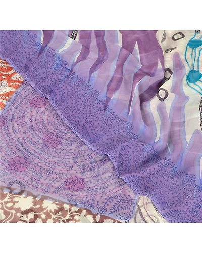 Sanskriti Vintage Purple Sari Printed Blend Georgette Sarees Craft 5 Yard Fabric, PRG-6698-Purple-Printed Work-Blend Georgette-5