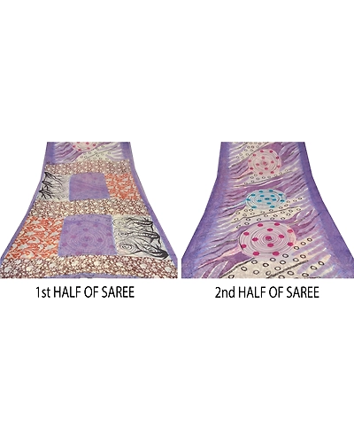 Sanskriti Vintage Purple Sari Printed Blend Georgette Sarees Craft 5 Yard Fabric, PRG-6698-Purple-Printed Work-Blend Georgette-6