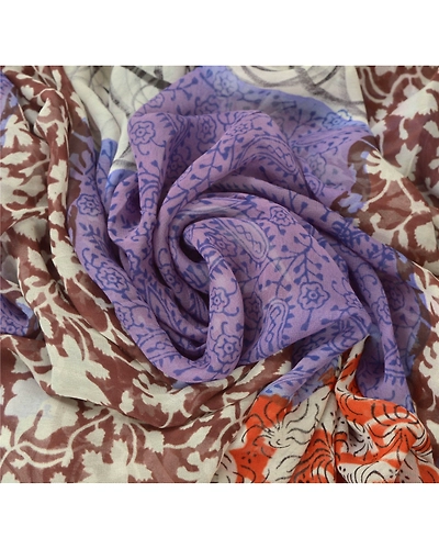 Sanskriti Vintage Purple Sari Printed Blend Georgette Sarees Craft 5 Yard Fabric, PRG-6698-Purple-Printed Work-Blend Georgette-8