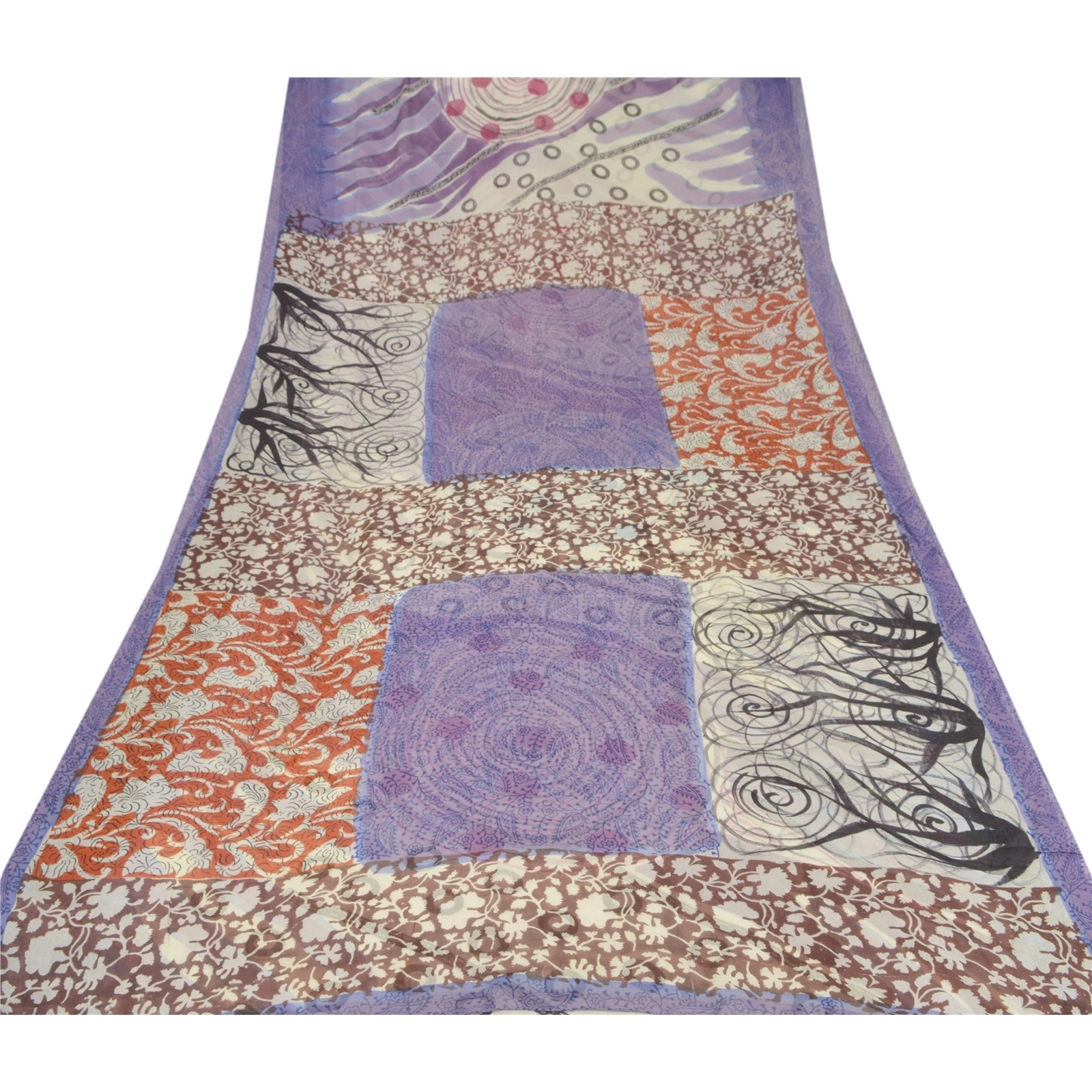 Sanskriti Vintage Purple Sari Printed Blend Georgette Sarees Craft 5 Yard Fabric, PRG-6698-Purple-Printed Work-Blend Georgette-10