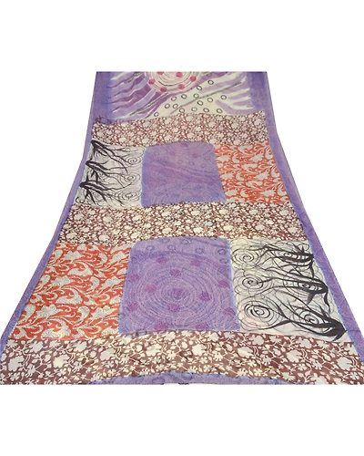 Sanskriti Vintage Purple Sari Printed Blend Georgette Sarees Craft 5 Yard Fabric, PRG-6698-Purple-Printed Work-Blend Georgette-10