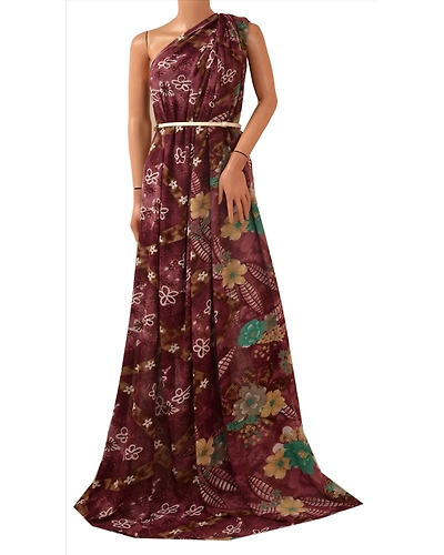 Sanskriti Vintage Indian Sari Brown Blend Georgette Printed Sarees Craft Fabric, PRG-67-Brown-Printed Work-Blend Georgette-2