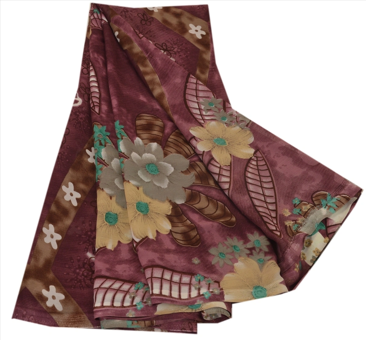 Sanskriti Vintage Indian Sari Brown Blend Georgette Printed Sarees Craft Fabric, PRG-67-Brown-Printed Work-Blend Georgette-7