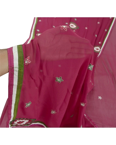 Sanskriti Vintage Dark Red Fashion Sari Hand Beaded Georgette Sarees W/Blouse Pc, PRG-6711-Dark Red-Thread Work-Georgette-3