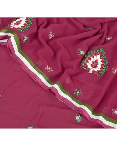 Sanskriti Vintage Dark Red Fashion Sari Hand Beaded Georgette Sarees W/Blouse Pc, PRG-6711-Dark Red-Thread Work-Georgette-5