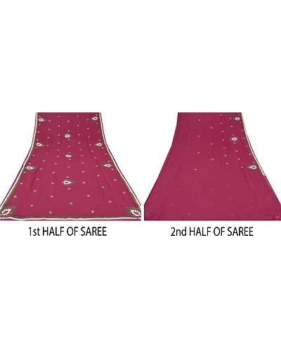 Sanskriti Vintage Dark Red Fashion Sari Hand Beaded Georgette Sarees W/Blouse Pc, PRG-6711-Dark Red-Thread Work-Georgette-6