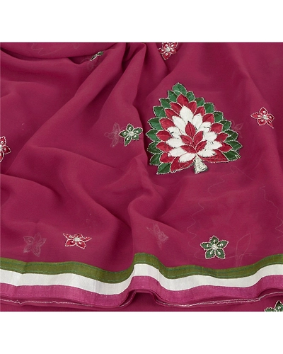 Sanskriti Vintage Dark Red Fashion Sari Hand Beaded Georgette Sarees W/Blouse Pc, PRG-6711-Dark Red-Thread Work-Georgette-7