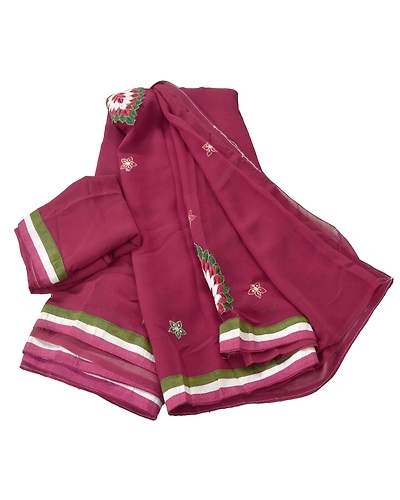 Sanskriti Vintage Dark Red Fashion Sari Hand Beaded Georgette Sarees W/Blouse Pc, PRG-6711-Dark Red-Thread Work-Georgette-9