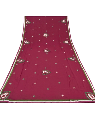 Sanskriti Vintage Dark Red Fashion Sari Hand Beaded Georgette Sarees W/Blouse Pc, PRG-6711-Dark Red-Thread Work-Georgette-10