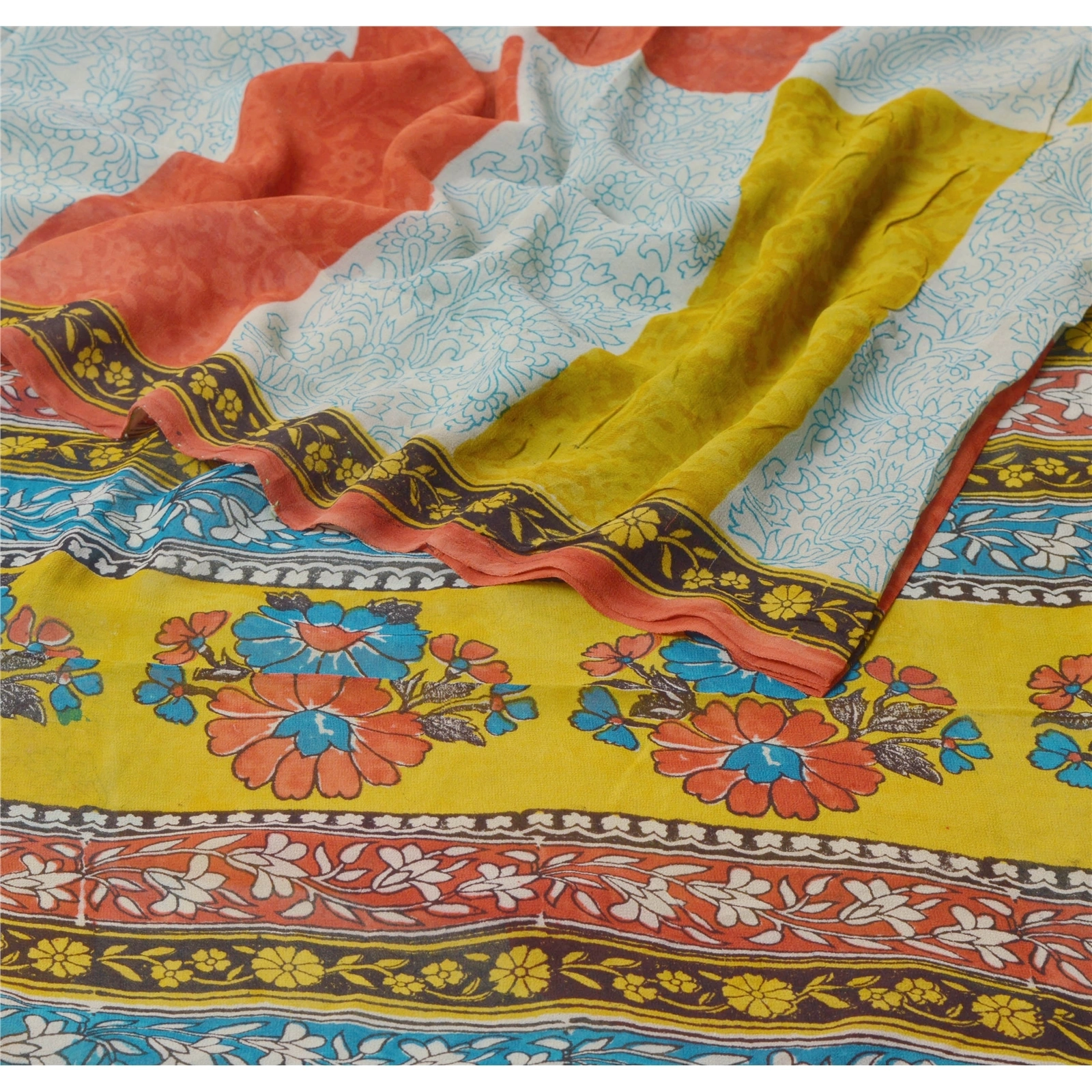 Sanskriti Vintage Sarees Printed Sari 100% Pure Georgette Silk 5Yd Craft Fabric, PRG-6715-Multi-Printed Work-Pure Georgette Silk-1