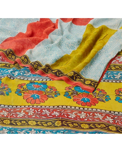 Sanskriti Vintage Sarees Printed Sari 100% Pure Georgette Silk 5Yd Craft Fabric, PRG-6715-Multi-Printed Work-Pure Georgette Silk-1