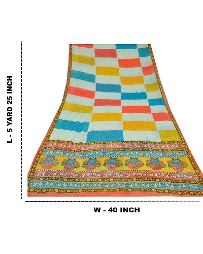 Sanskriti Vintage Sarees Printed Sari 100% Pure Georgette Silk 5Yd Craft Fabric, PRG-6715-Multi-Printed Work-Pure Georgette Silk-5