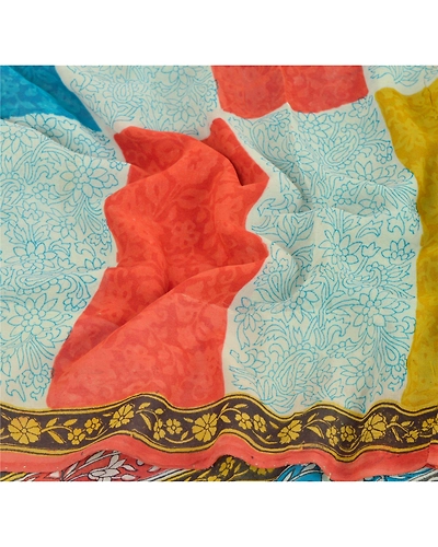 Sanskriti Vintage Sarees Printed Sari 100% Pure Georgette Silk 5Yd Craft Fabric, PRG-6715-Multi-Printed Work-Pure Georgette Silk-8
