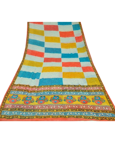 Sanskriti Vintage Sarees Printed Sari 100% Pure Georgette Silk 5Yd Craft Fabric, PRG-6715-Multi-Printed Work-Pure Georgette Silk-11