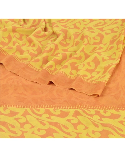Sanskriti Vintage Brown Sarees Printed Sari Pure Georgette Silk 5Yd Craft Fabric, PRG-6743-Brown-Printed Work-Pure Georgette Silk-1