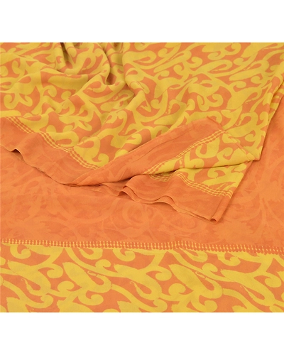 Sanskriti Vintage Brown Sarees Printed Sari Pure Georgette Silk 5Yd Craft Fabric, PRG-6743-Brown-Printed Work-Pure Georgette Silk-2