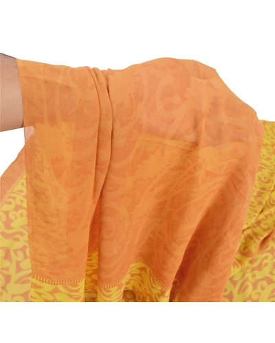 Sanskriti Vintage Brown Sarees Printed Sari Pure Georgette Silk 5Yd Craft Fabric, PRG-6743-Brown-Printed Work-Pure Georgette Silk-3