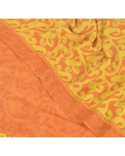 Sanskriti Vintage Brown Sarees Printed Sari Pure Georgette Silk 5Yd Craft Fabric, PRG-6743-Brown-Printed Work-Pure Georgette Silk-6