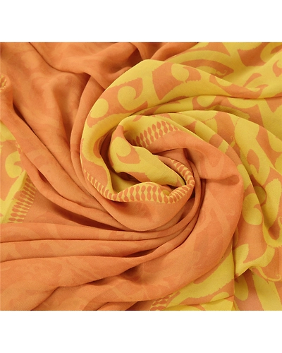 Sanskriti Vintage Brown Sarees Printed Sari Pure Georgette Silk 5Yd Craft Fabric, PRG-6743-Brown-Printed Work-Pure Georgette Silk-9