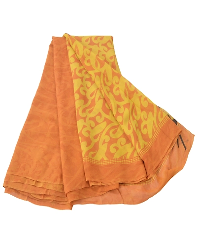 Sanskriti Vintage Brown Sarees Printed Sari Pure Georgette Silk 5Yd Craft Fabric, PRG-6743-Brown-Printed Work-Pure Georgette Silk-10