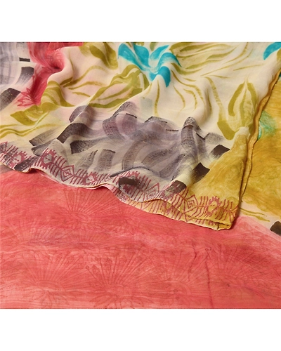 Sanskriti Vintage Mustard Sarees Printed Sari Blend Georgette 5 Yd Craft Fabric, PRG-6750-Mustard-Printed Work-Blend Georgette-1