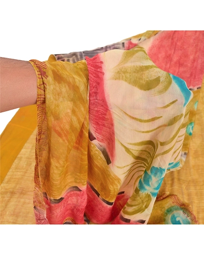 Sanskriti Vintage Mustard Sarees Printed Sari Blend Georgette 5 Yd Craft Fabric, PRG-6750-Mustard-Printed Work-Blend Georgette-3