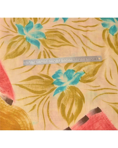 Sanskriti Vintage Mustard Sarees Printed Sari Blend Georgette 5 Yd Craft Fabric, PRG-6750-Mustard-Printed Work-Blend Georgette-4