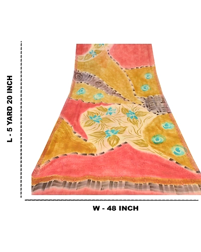 Sanskriti Vintage Mustard Sarees Printed Sari Blend Georgette 5 Yd Craft Fabric, PRG-6750-Mustard-Printed Work-Blend Georgette-5