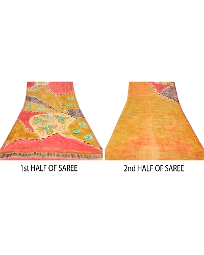 Sanskriti Vintage Mustard Sarees Printed Sari Blend Georgette 5 Yd Craft Fabric, PRG-6750-Mustard-Printed Work-Blend Georgette-7