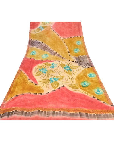 Sanskriti Vintage Mustard Sarees Printed Sari Blend Georgette 5 Yd Craft Fabric, PRG-6750-Mustard-Printed Work-Blend Georgette-11