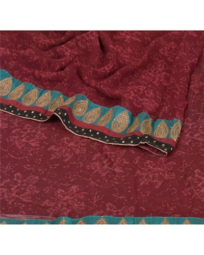 Sanskriti Vintage Fashion Dark Red Sarees Printed Sari Blend Georgette Fabric, PRG-6757-Dark Red-Printed Work-Blend Georgette-1