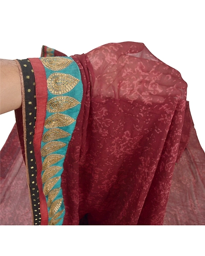 Sanskriti Vintage Fashion Dark Red Sarees Printed Sari Blend Georgette Fabric, PRG-6757-Dark Red-Printed Work-Blend Georgette-3