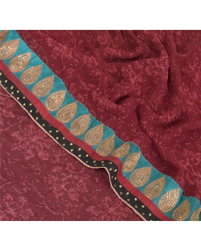 Sanskriti Vintage Fashion Dark Red Sarees Printed Sari Blend Georgette Fabric, PRG-6757-Dark Red-Printed Work-Blend Georgette-6