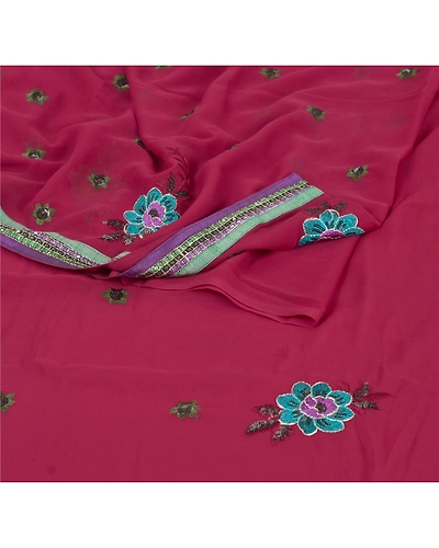 Sanskriti Vintage Fashion Red Sarees Hand Beaded Georgette Fabric Sari Blouse Pc, PRG-6774-Dark Red-Printed Work-Georgette-2