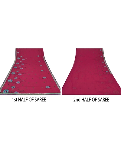 Sanskriti Vintage Fashion Red Sarees Hand Beaded Georgette Fabric Sari Blouse Pc, PRG-6774-Dark Red-Printed Work-Georgette-7