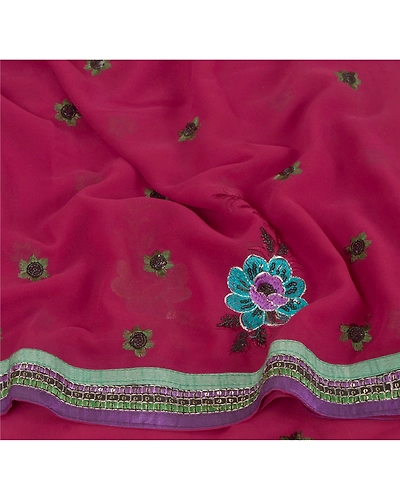 Sanskriti Vintage Fashion Red Sarees Hand Beaded Georgette Fabric Sari Blouse Pc, PRG-6774-Dark Red-Printed Work-Georgette-8