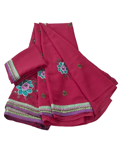 Sanskriti Vintage Fashion Red Sarees Hand Beaded Georgette Fabric Sari Blouse Pc, PRG-6774-Dark Red-Printed Work-Georgette-10