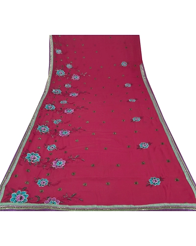 Sanskriti Vintage Fashion Red Sarees Hand Beaded Georgette Fabric Sari Blouse Pc, PRG-6774-Dark Red-Printed Work-Georgette-11