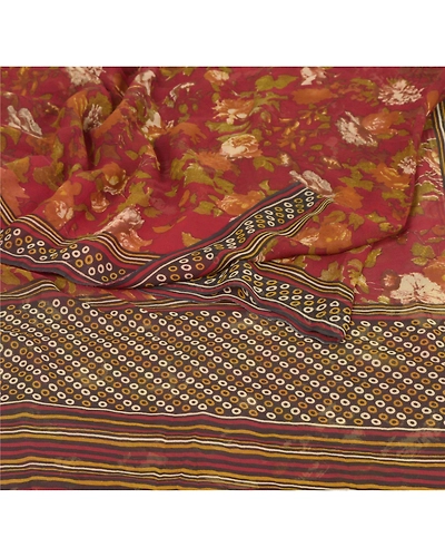 Sanskriti Vintage Red Sarees Printed Sari Pure Georgette Silk 5 Yd Craft Fabric, PRG-6777-Red-Printed Work-Pure Georgette Silk-2