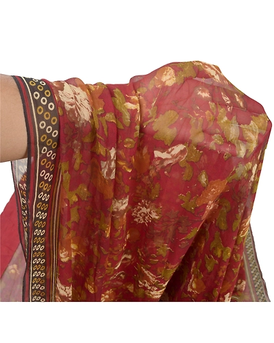 Sanskriti Vintage Red Sarees Printed Sari Pure Georgette Silk 5 Yd Craft Fabric, PRG-6777-Red-Printed Work-Pure Georgette Silk-3