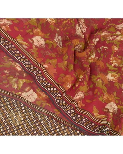 Sanskriti Vintage Red Sarees Printed Sari Pure Georgette Silk 5 Yd Craft Fabric, PRG-6777-Red-Printed Work-Pure Georgette Silk-6