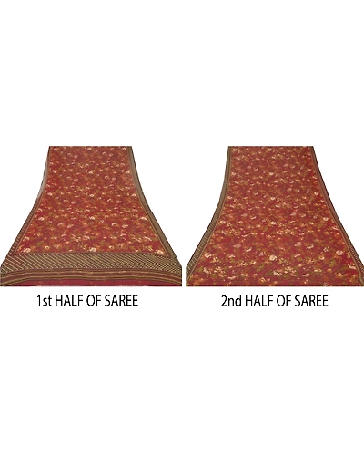 Sanskriti Vintage Red Sarees Printed Sari Pure Georgette Silk 5 Yd Craft Fabric, PRG-6777-Red-Printed Work-Pure Georgette Silk-7