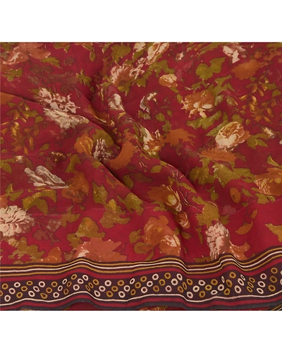 Sanskriti Vintage Red Sarees Printed Sari Pure Georgette Silk 5 Yd Craft Fabric, PRG-6777-Red-Printed Work-Pure Georgette Silk-8