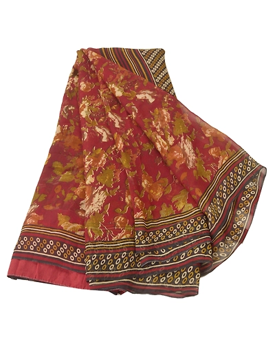Sanskriti Vintage Red Sarees Printed Sari Pure Georgette Silk 5 Yd Craft Fabric, PRG-6777-Red-Printed Work-Pure Georgette Silk-10