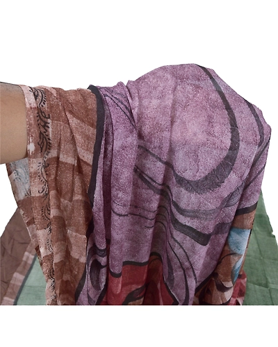 Sanskriti Vintage Green Sarees Printed Blend Georgette Sari Soft Craft Fabric, PRG-6785-Green-Printed Work-Blend Georgette-3